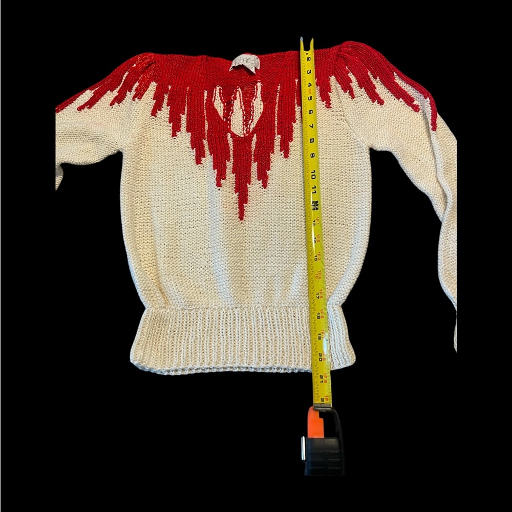 Women’s Cream Crewneck Sweater with Red Yoke Detail - Picture 3 of 6